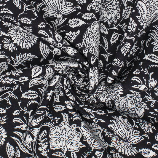 Cotton Block Print Lawn Wildflower Midnight Black ½ yd-Fabric-Spool of Thread