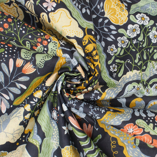 REMNANT Cotton Block Print Lawn Woodland Floral Indigo Blue - 0.78 yards-Fabric-Spool of Thread