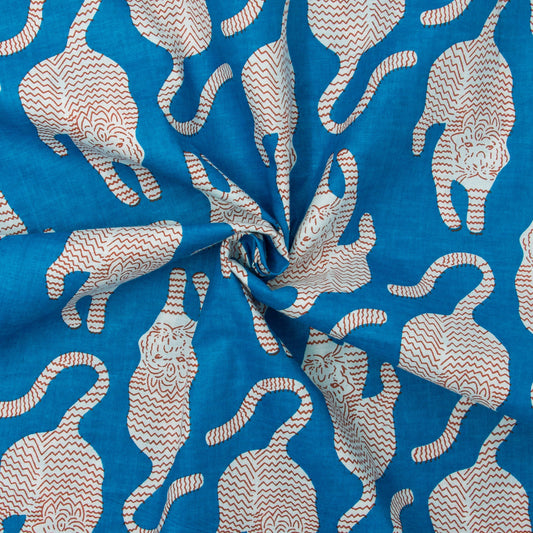 Cotton Block Print Tiger Blue ½ yd-Fabric-Spool of Thread