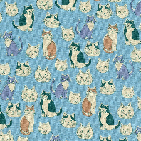 Cotton Flax Cats Blue ½ yd-Fabric-Spool of Thread