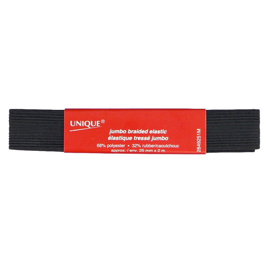 Elastic Braided, Black, 25mm (1") x 2m (2.19y)-Notion-Spool of Thread