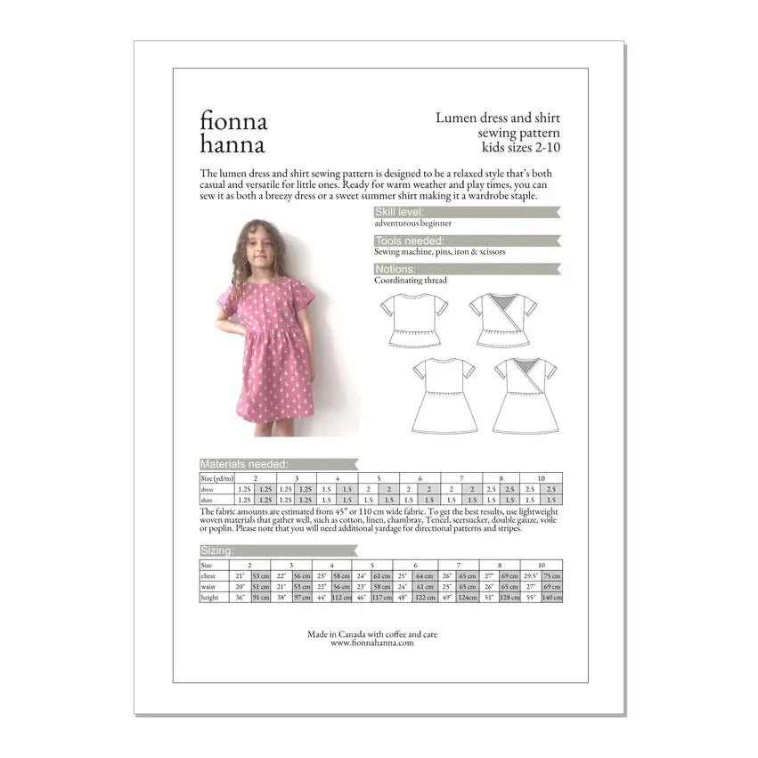 Fiona Hanna Lumen Dress and Shirt Paper Sewing Pattern-Pattern-Spool of Thread