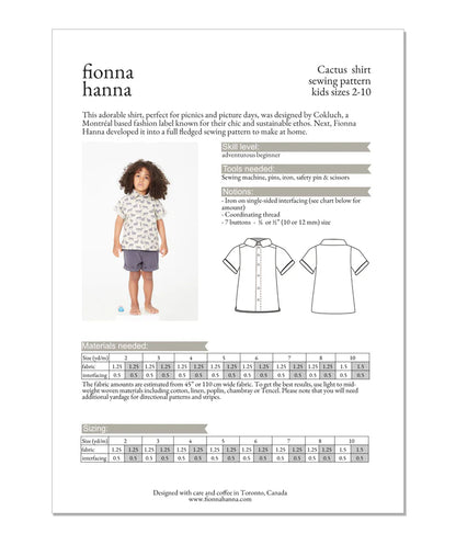 Fionna Hanna Cactus Shirt Paper Pattern