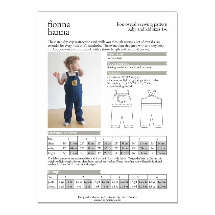 Fionna Hanna Lion Overalls Paper Pattern