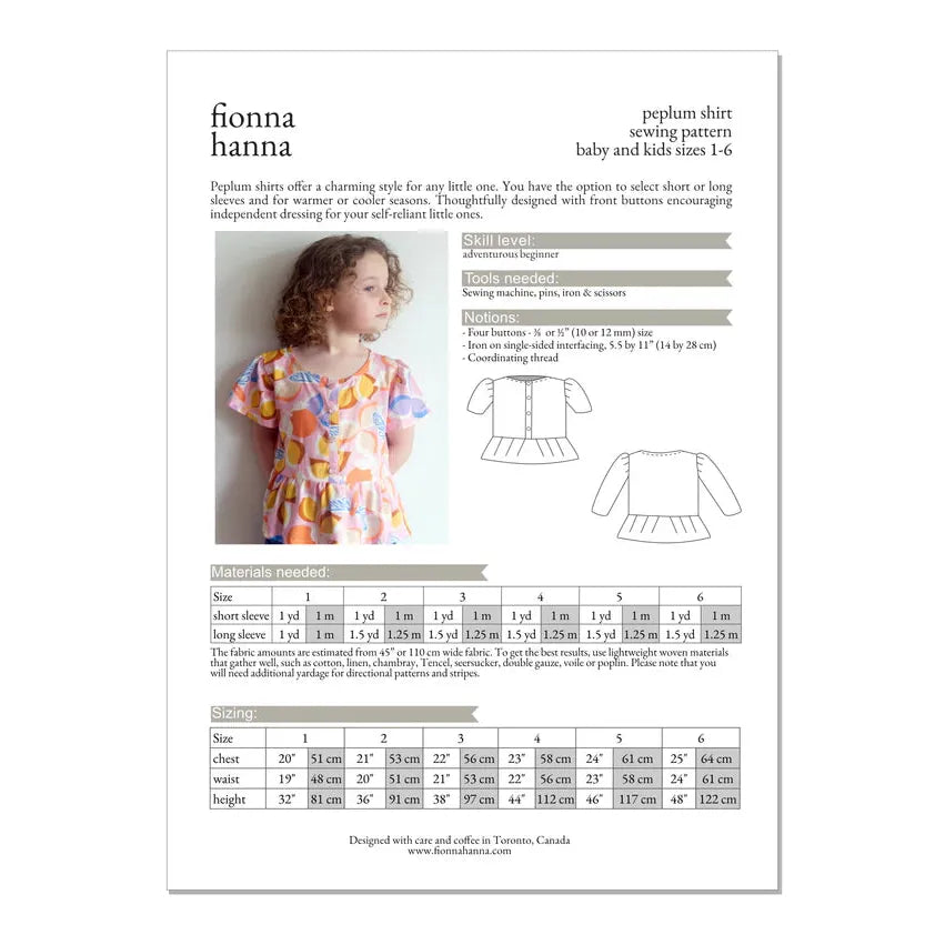 Fionna Hanna Peplum Shirt Paper Pattern