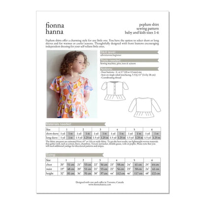 Fionna Hanna Peplum Shirt Paper Pattern
