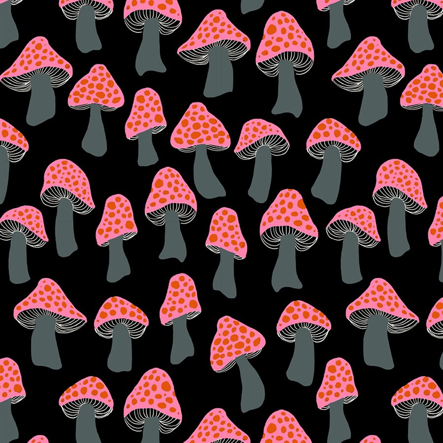 Firefly Mushrooms Black ½ yd-Fabric-Spool of Thread