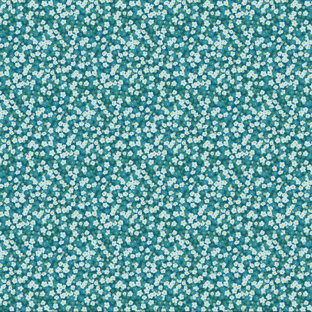 Florescence Blossoms Teal ½ yd-Fabric-Spool of Thread