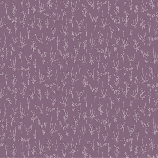 Flourish Line Floral Purple ½ yd