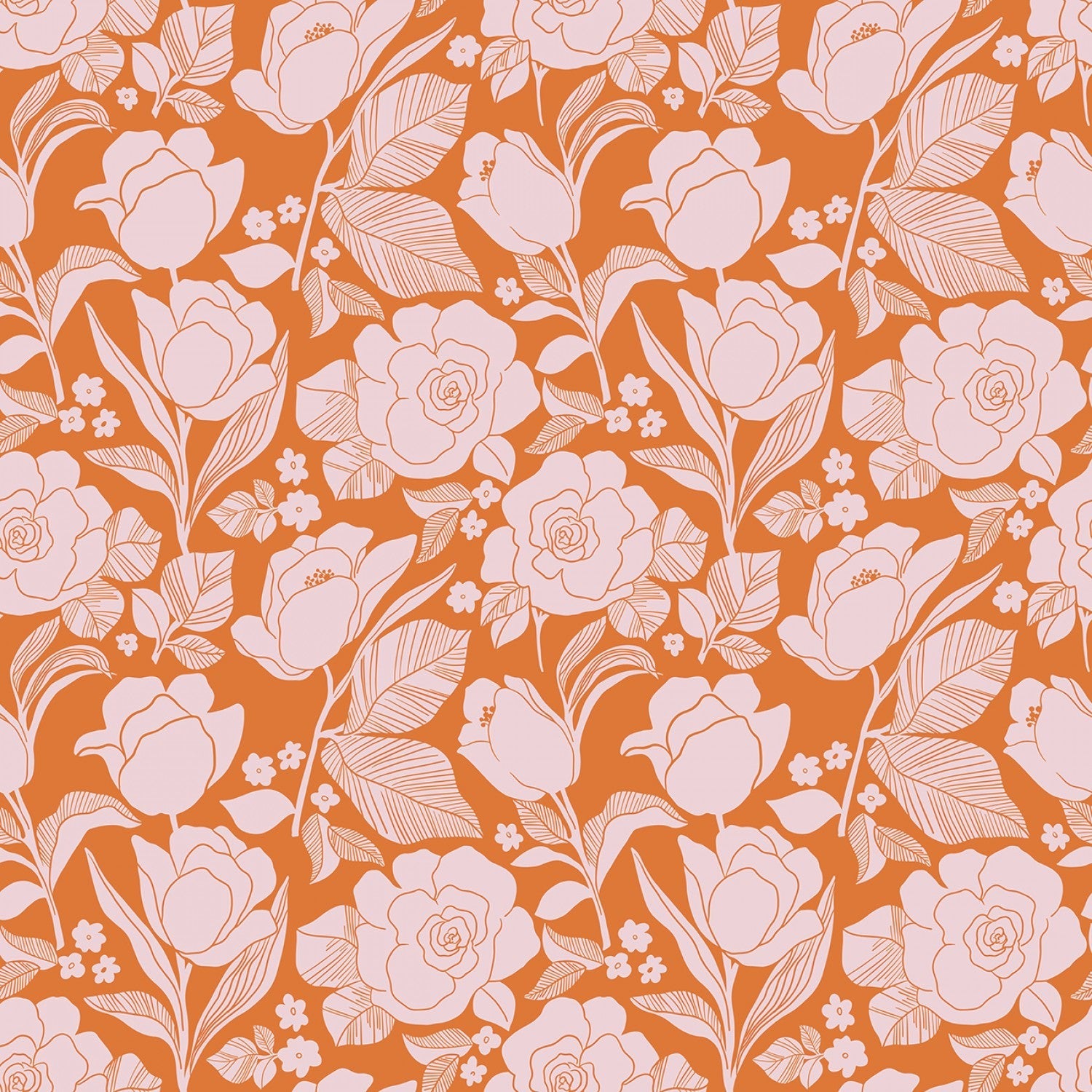 Flower Farm Tulips Orange ½ yd-Fabric-Spool of Thread