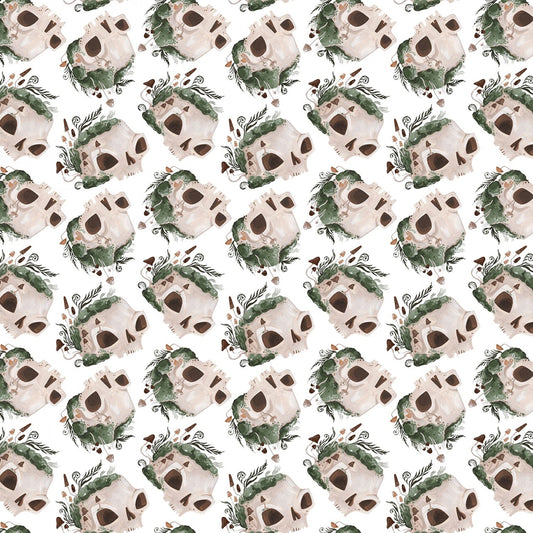 Goblincore Mossy Skulls White ½ yd-Fabric-Spool of Thread