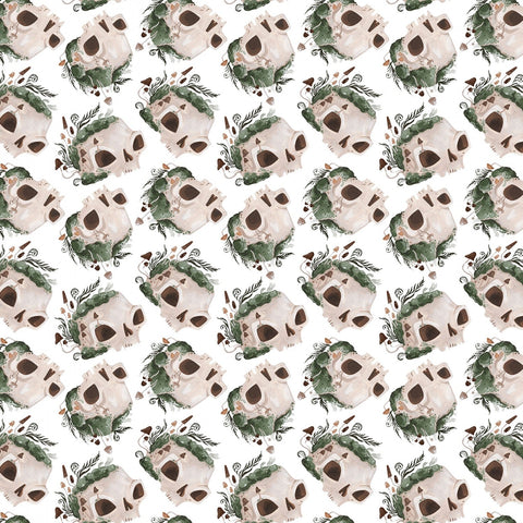 Goblincore Mossy Skulls White ½ yd-Fabric-Spool of Thread