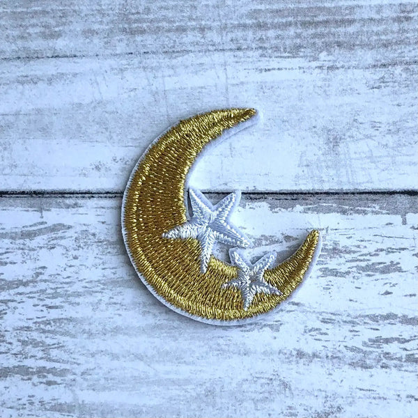 Golden Moon with Stars Iron-on Embroidered Patch-Notion-Spool of Thread