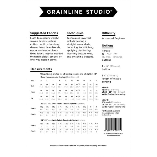 Grainline Austin Dress Sizes 0-18 Paper Pattern
