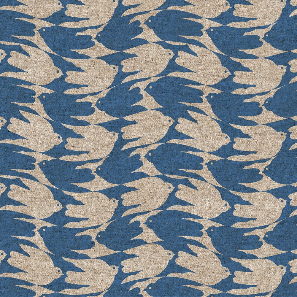 Grove Linen Cotton Canvas Birds Blue ½ yd-Fabric-Spool of Thread