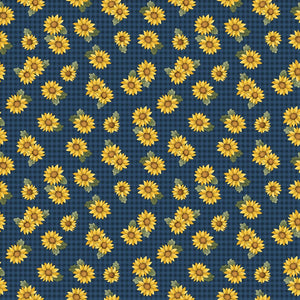 Heartland Sunflowers Dark Blue ½ yd-Fabric-Spool of Thread