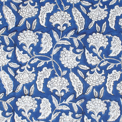 Cotton Block Print Lawn Floral Vine Ocean Blue ½ yd