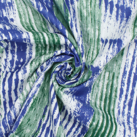 Cotton Block Print Lawn Stripe Ocean Waves ½ yd