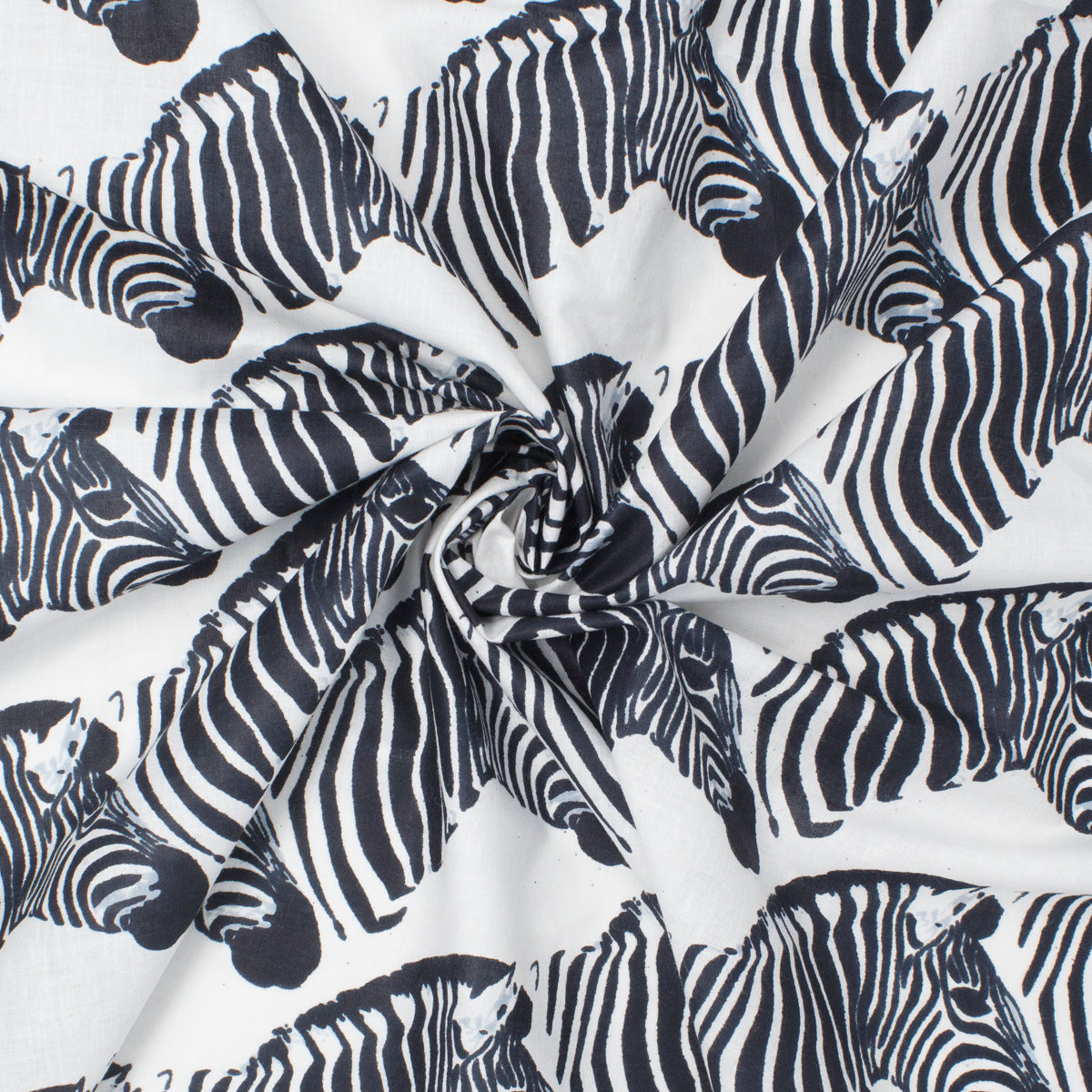 Cotton Block Print Lawn Zebra Herd Midnight ½ yd