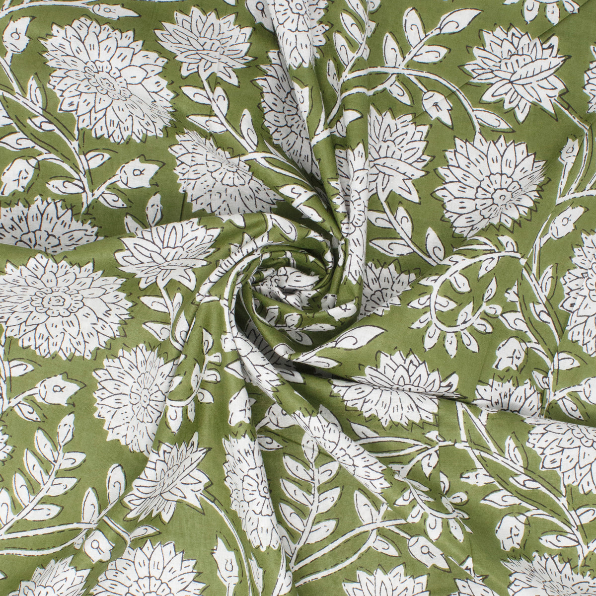 Cotton Block Print Lawn Meadow Olive ½ yd