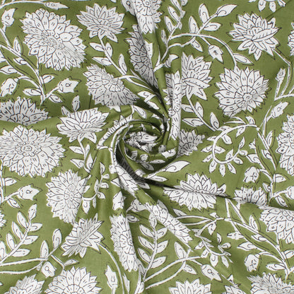 Cotton Block Print Lawn Meadow Olive ½ yd