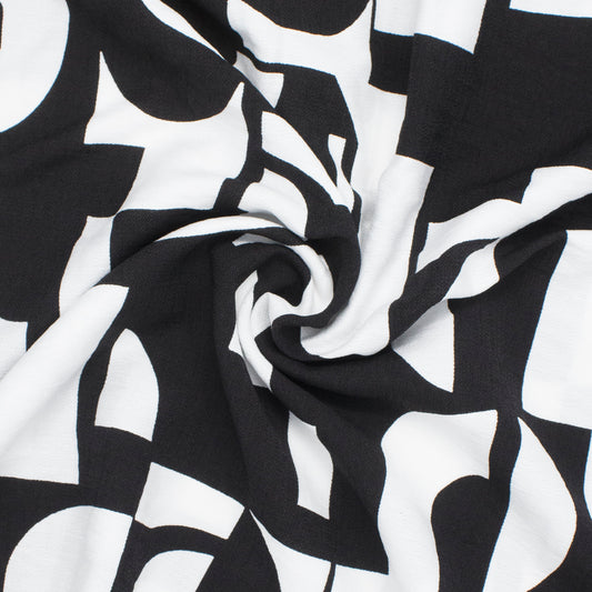 Lynn Rayon Slub Crepe Blocks Black ½ yd
