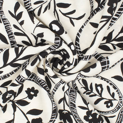 Lynn Rayon Slub Crepe Paisley Floral Black ½ yd