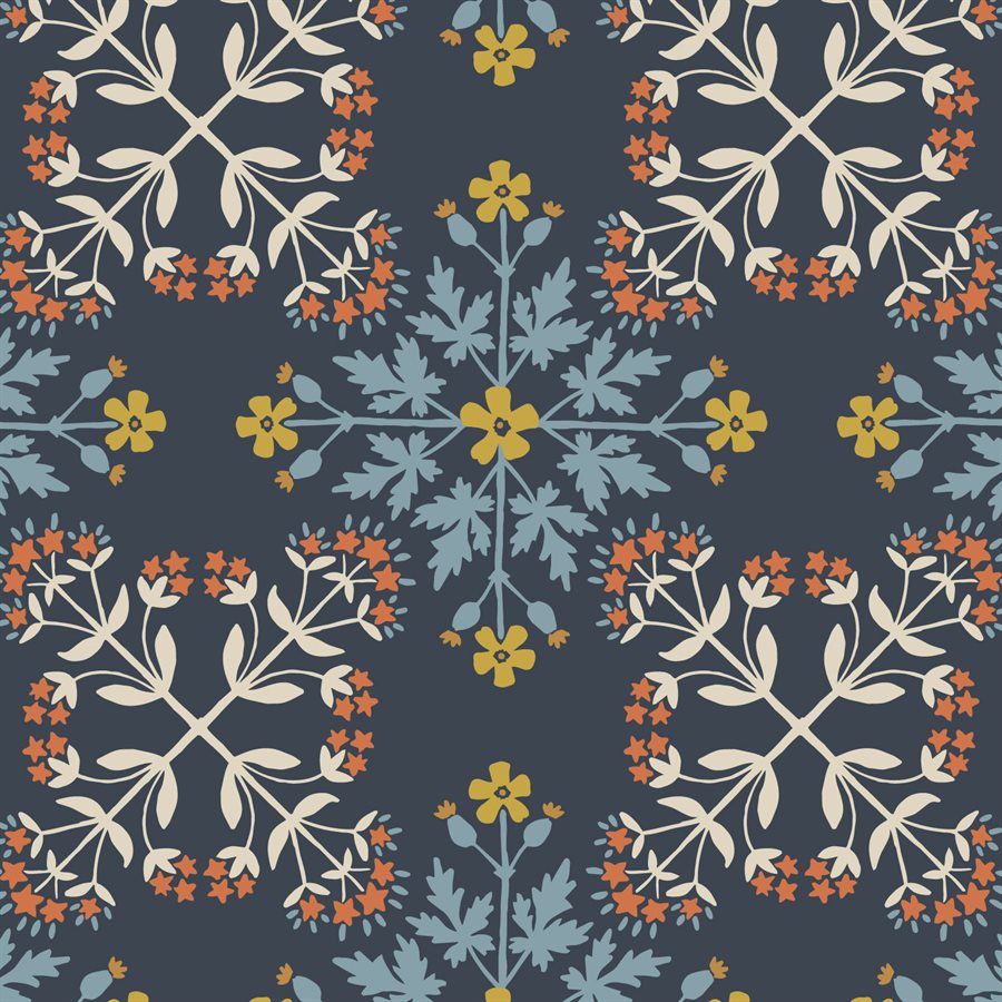 Majolica Floral Tile Dark Blue ½ yd-Fabric-Spool of Thread