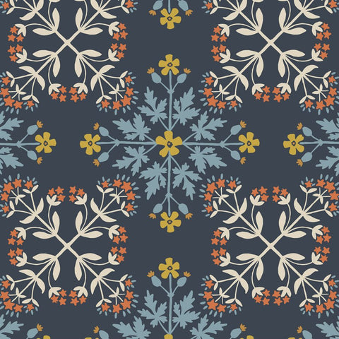 Majolica Floral Tile Dark Blue ½ yd-Fabric-Spool of Thread