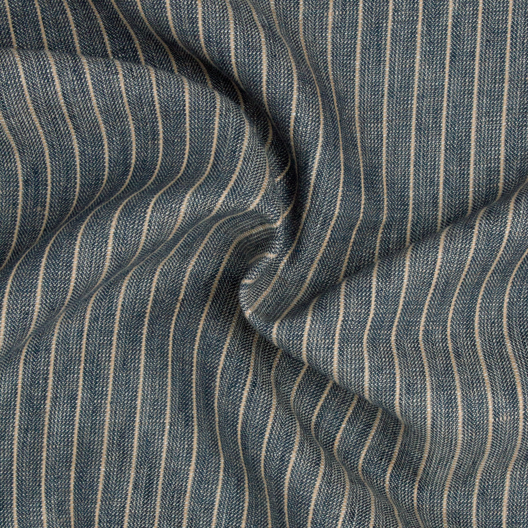 Marten Herringbone Linen Cotton Stripe Shoreline ½ yd