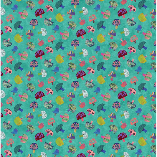 Modern Mushrooms Dark Turquoise ½ yd-Fabric-Spool of Thread