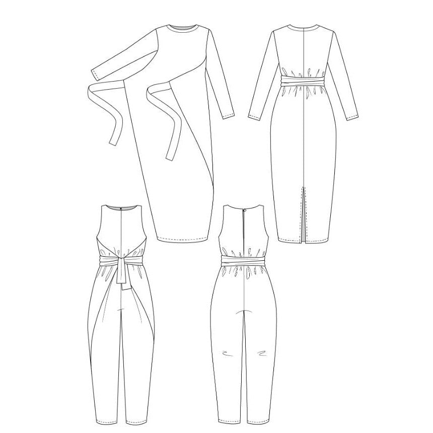 Named Kielo Wrap Dress and Jumpsuit Paper Pattern-Pattern-Spool of Thread