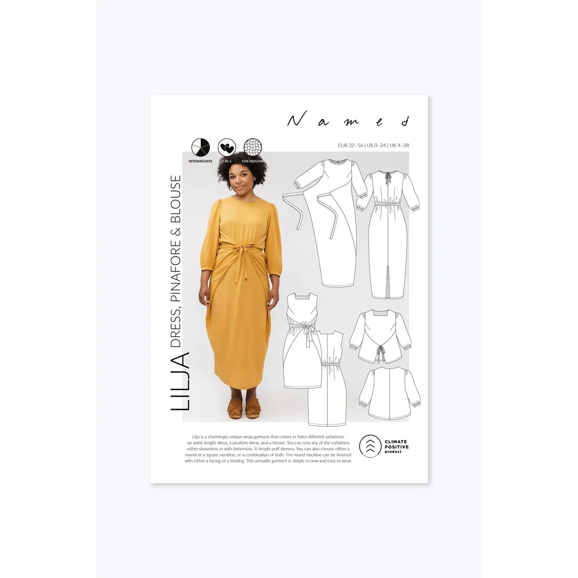 Named Lilja Dress, Pinafore, and Blouse Paper Pattern