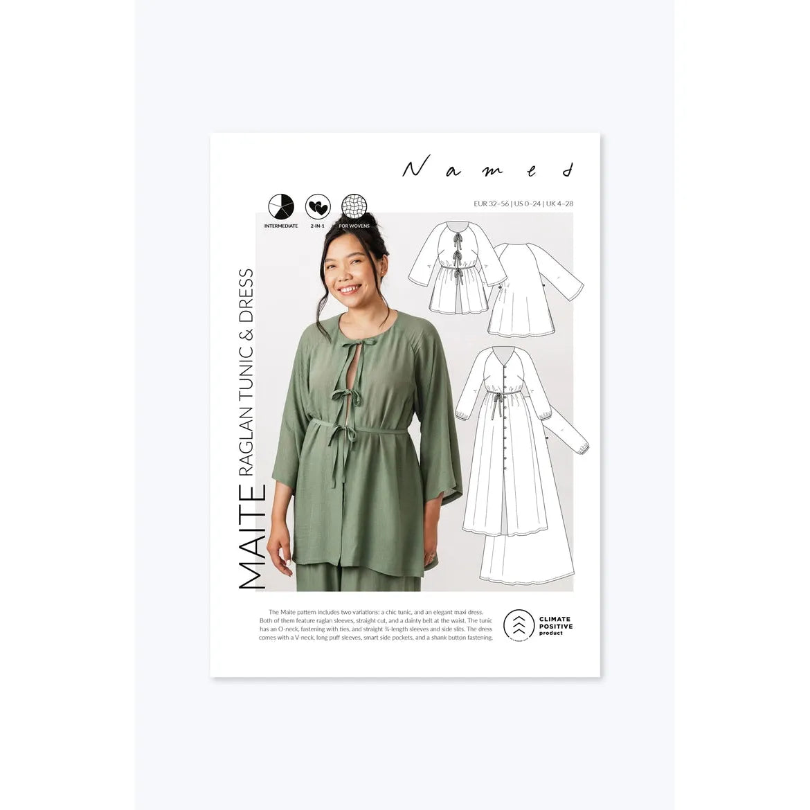 Named Maite Raglan Tunic and Dress Paper Pattern