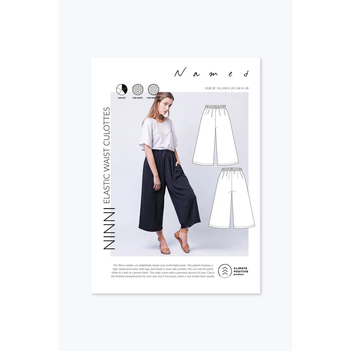 Named Ninni Elastic Waist Culottes Paper Pattern