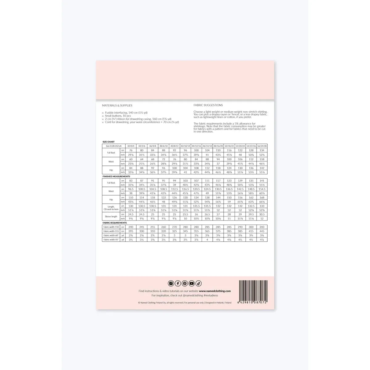 Named Reeta Shirt Dress Paper Pattern