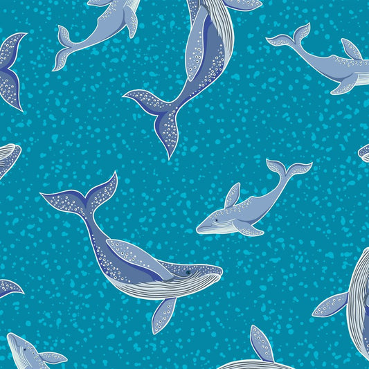 Ocean Glow Whales on Sea Blue Glow in the Dark ½ yd-Fabric-Spool of Thread