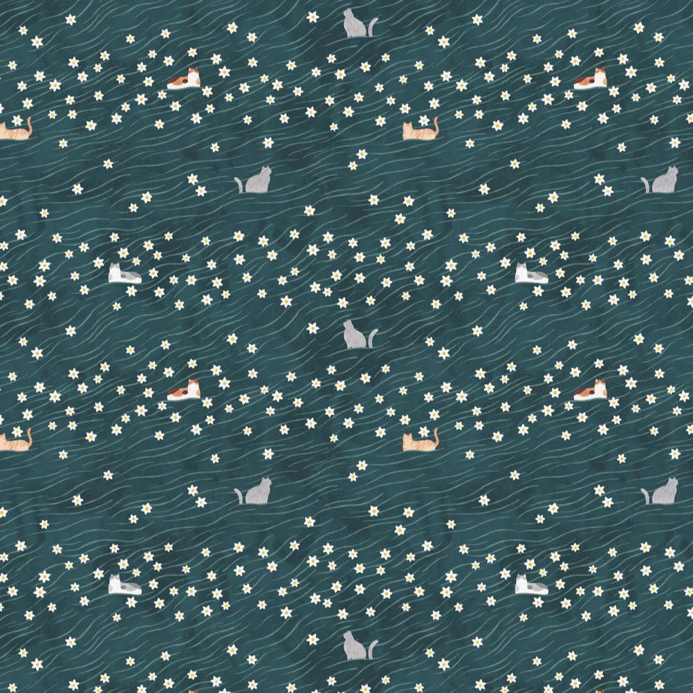 Paws & Play Cat Field Teal ½ yd-Fabric-Spool of Thread