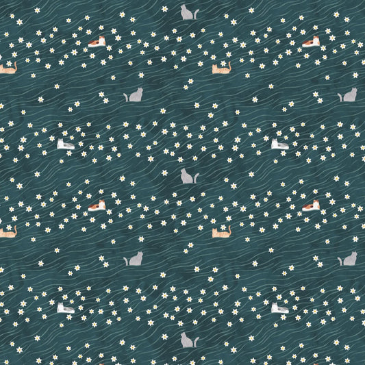 Paws & Play Cat Field Teal ½ yd-Fabric-Spool of Thread