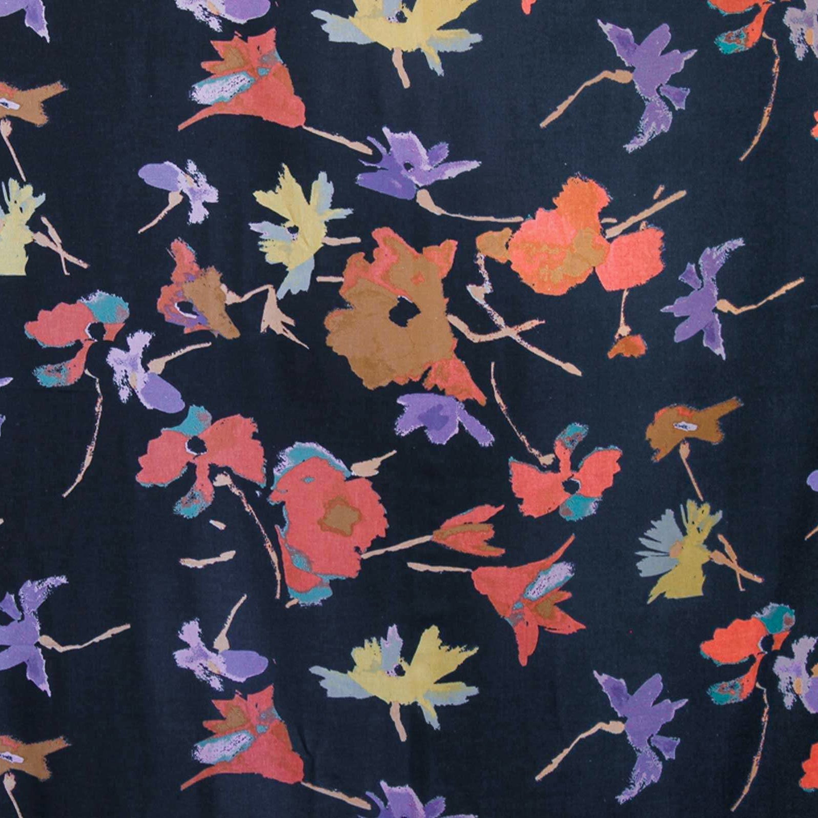 Peggy Rayon Linen Abstract Blooms Midnight Blue ½ yd-Fabric-Spool of Thread