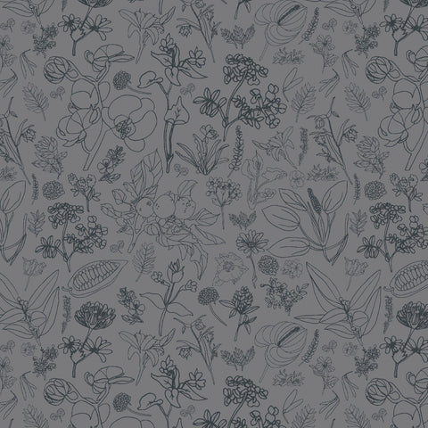 REMNANT Au Naturel Field Flower Dark Grey - 1.4 yards-Fabric-Spool of Thread