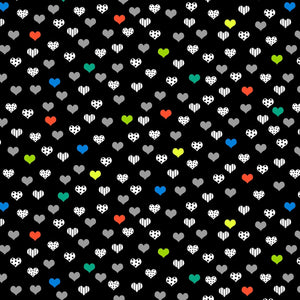 REMNANT Black & White With A Touch of Bright Small Hearts Black - 0.88 yards-Fabric-Spool of Thread