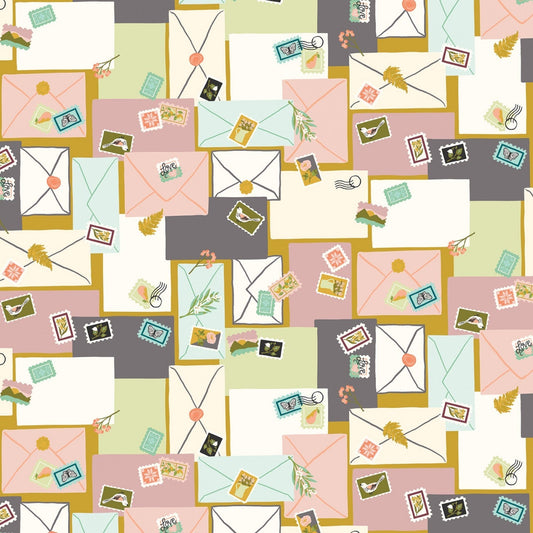 REMNANT Blossom Lane Posts Gold - 2 yards-Fabric-Spool of Thread