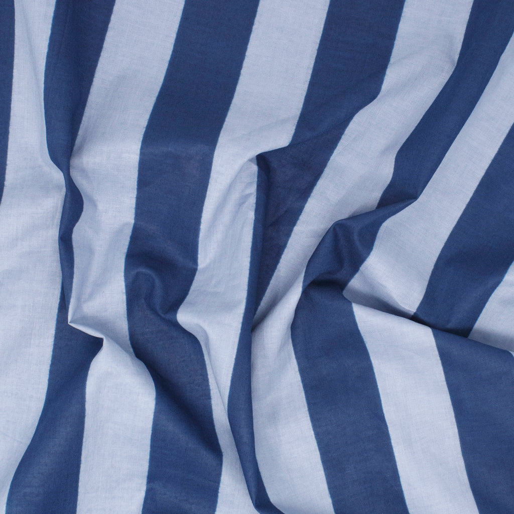 REMNANT Cotton Block Print Lawn Stripe Navy Grey - 0.47 yards-Fabric-Spool of Thread