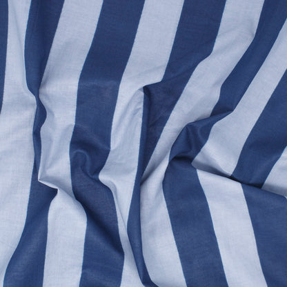 REMNANT Cotton Block Print Lawn Stripe Navy Grey - 0.47 yards-Fabric-Spool of Thread