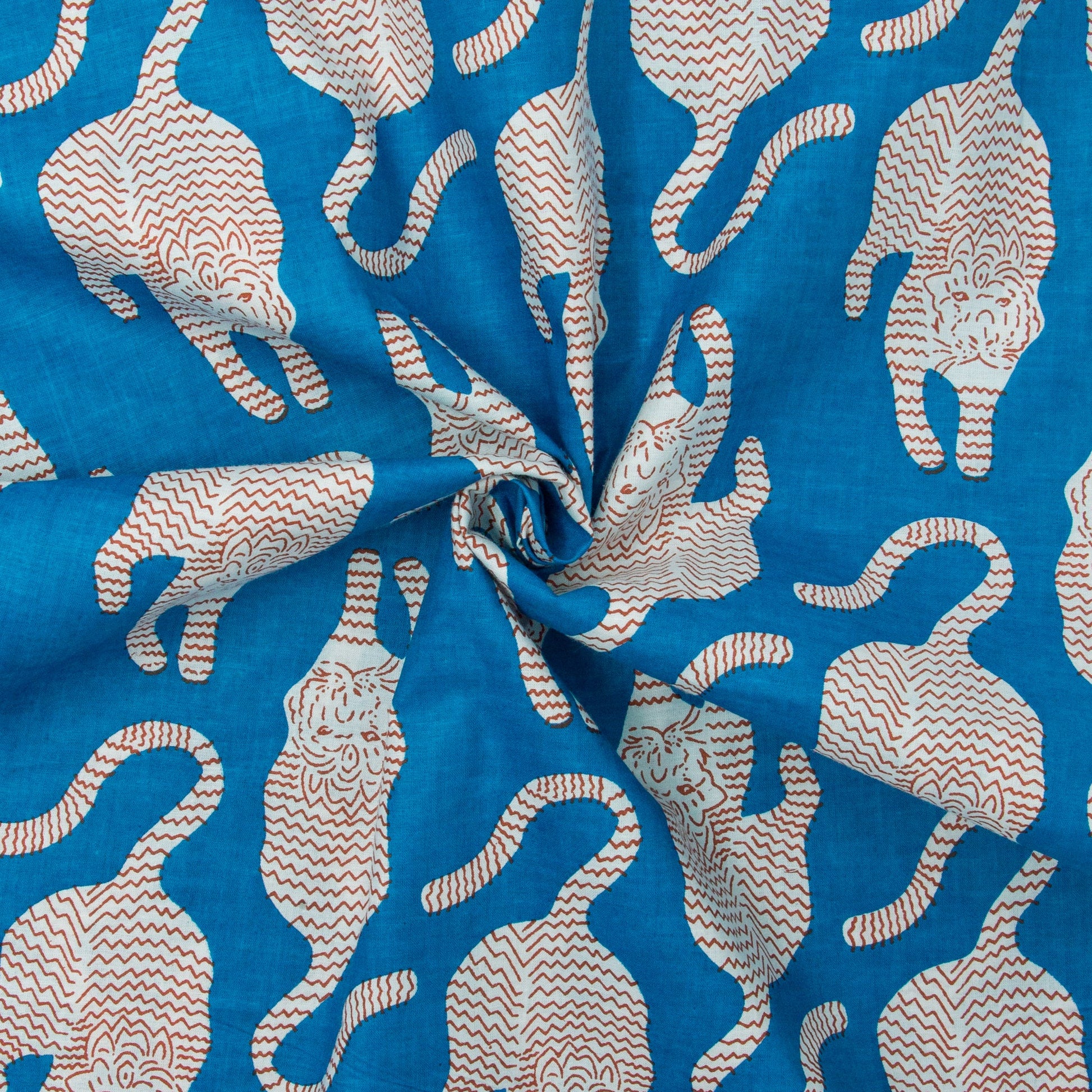 REMNANT Cotton Block Print Tiger Blue - 1.5 yards-Fabric-Spool of Thread