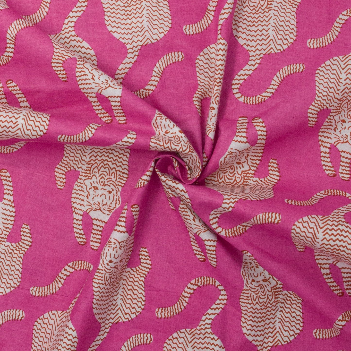 REMNANT Cotton Block Print Tiger Fuchsia - 0.42 yards-Fabric-Spool of Thread