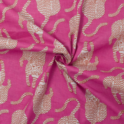 REMNANT Cotton Block Print Tiger Fuchsia - 0.42 yards-Fabric-Spool of Thread
