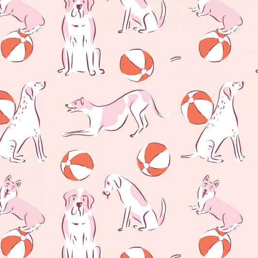 REMNANT Dog Days of Summer Organic Cotton Beach Ball Bounce Pink - 1.33 yards-Fabric-Spool of Thread