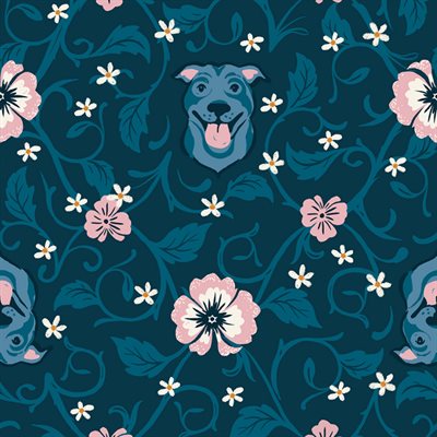 REMNANT Dog Park Teal Navy - 1 yards-Fabric-Spool of Thread
